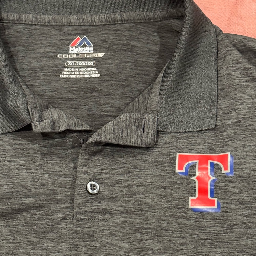 Texas Rangers XXL Majestic Gray Polo Shirt with Red and Blue Logo